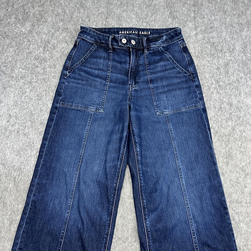 American Eagle Jeans Womens 6 Short Blue Super High Rise Baggy Wide Leg Denim - Picture 6 of 16